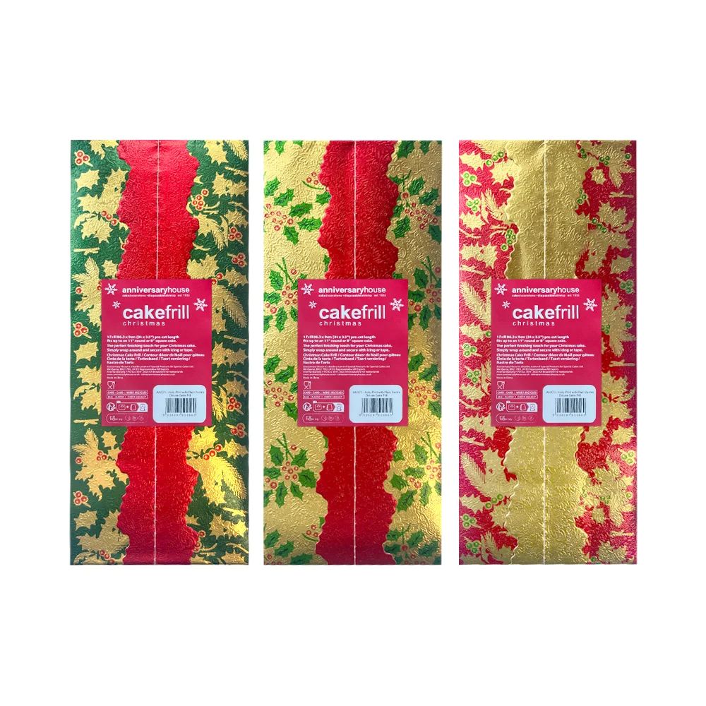 Cake Frill Holly Print Plain Centre