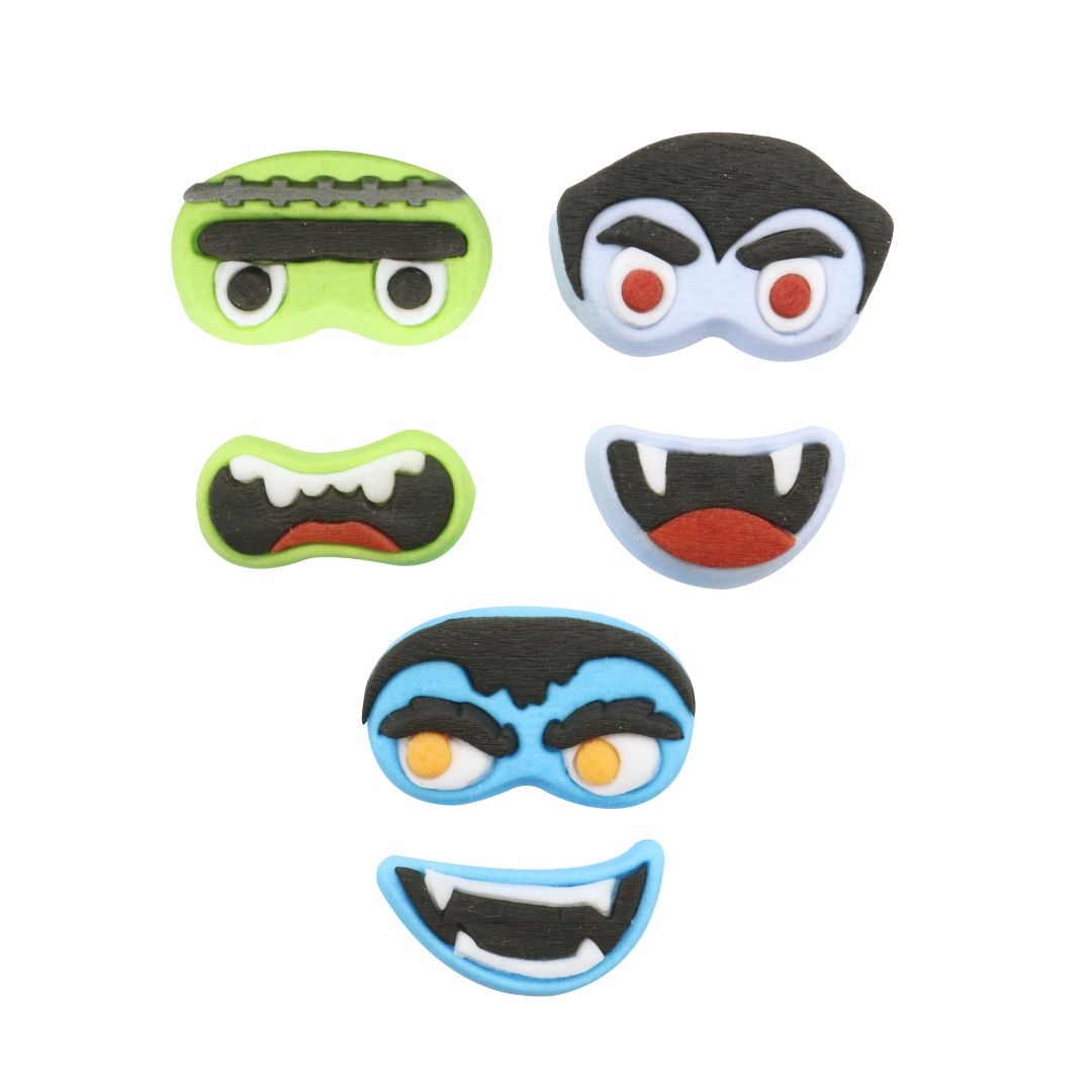 Edible Sugar Decorations - Monster Faces 12pc
