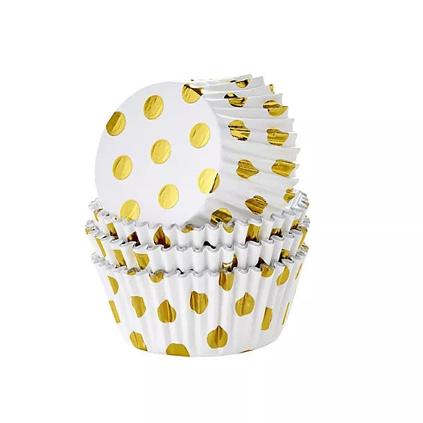 Cupcake Cases Foil Lined - Gold Dots 30pk