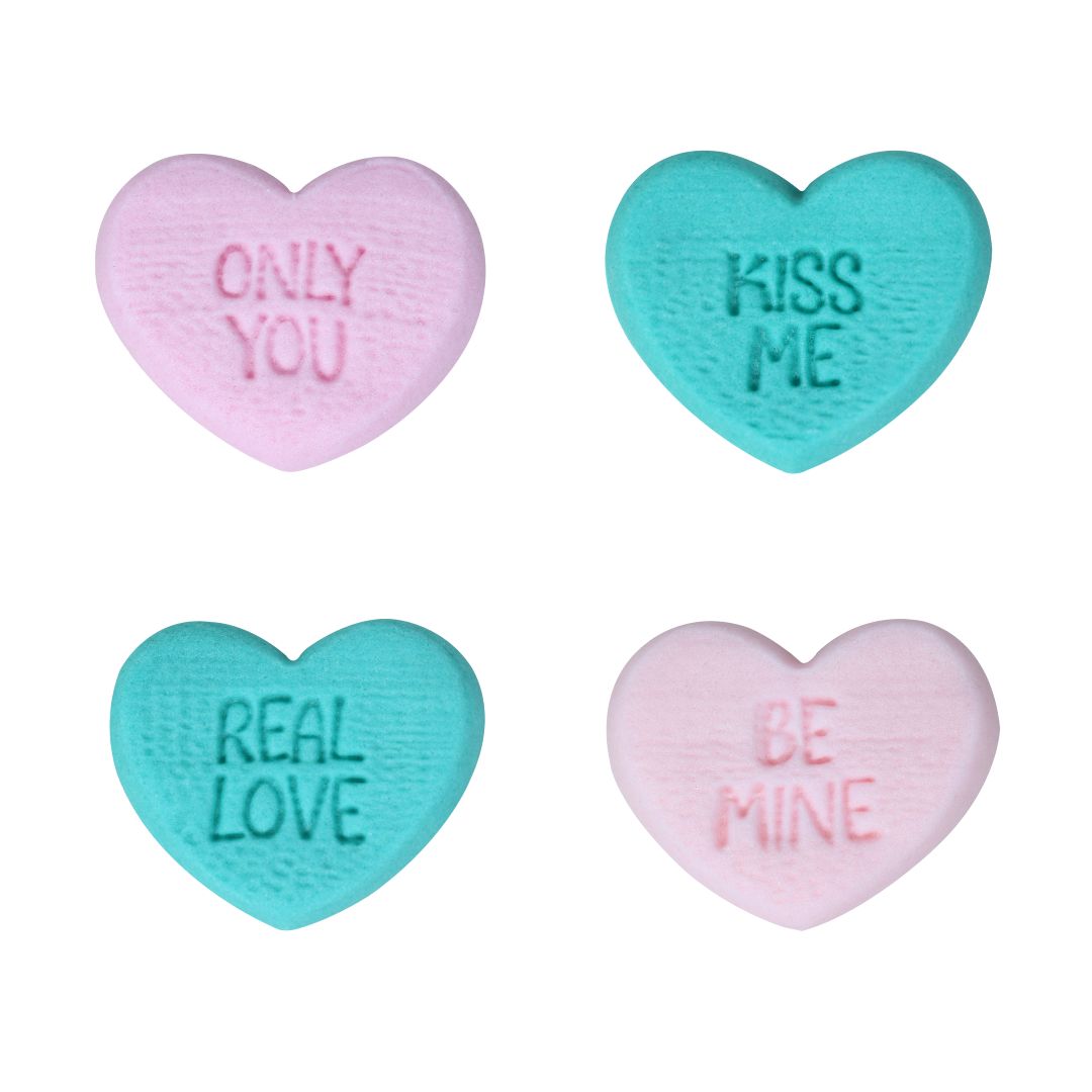 Edible Sugar Decorations - Candy Heart Messages 12pk