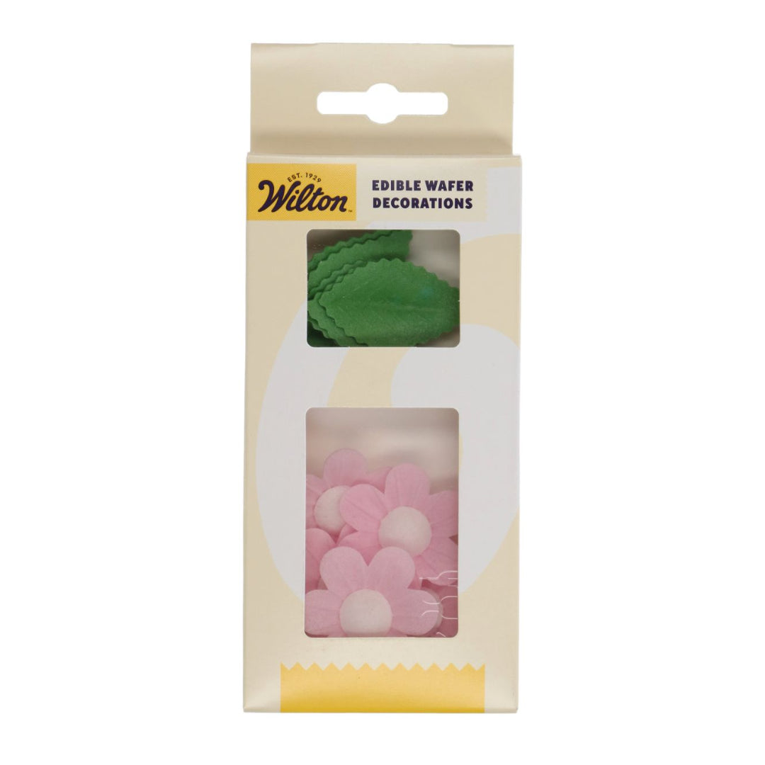 Edible Wafer Flowers and Leaves - Pink