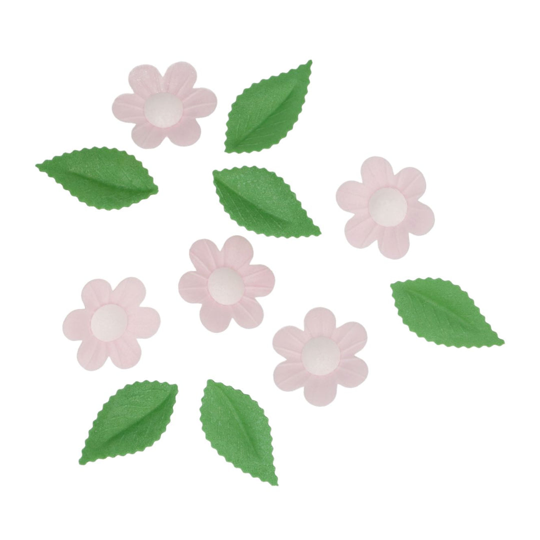 Edible Wafer Flowers and Leaves - Pink