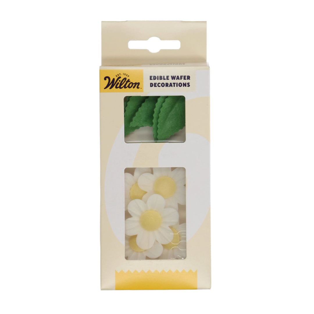 Edible Wafer Flowers and Leaves - White
