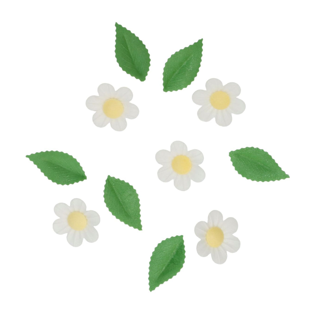 Edible Wafer Flowers and Leaves - White