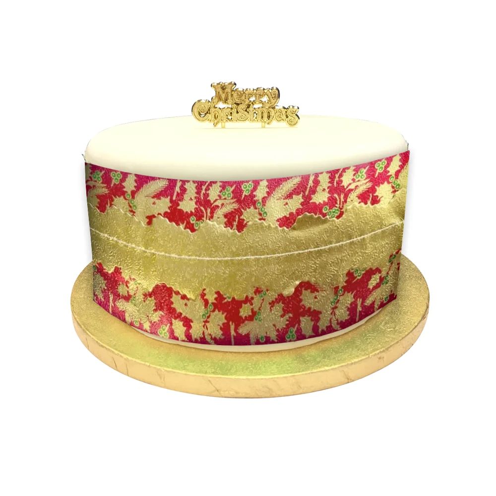 Cake Frill Holly Print Plain Centre