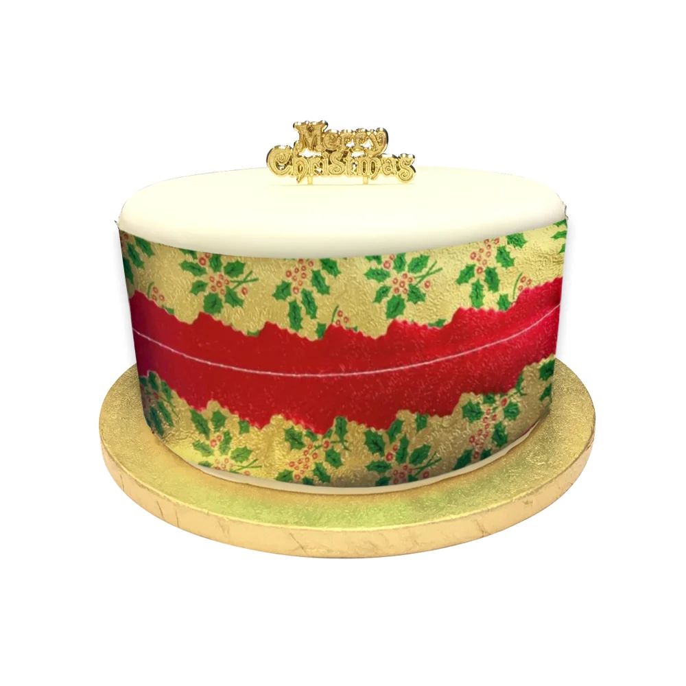 Cake Frill Holly Print Plain Centre