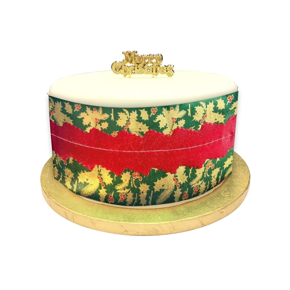 Cake Frill Holly Print Plain Centre