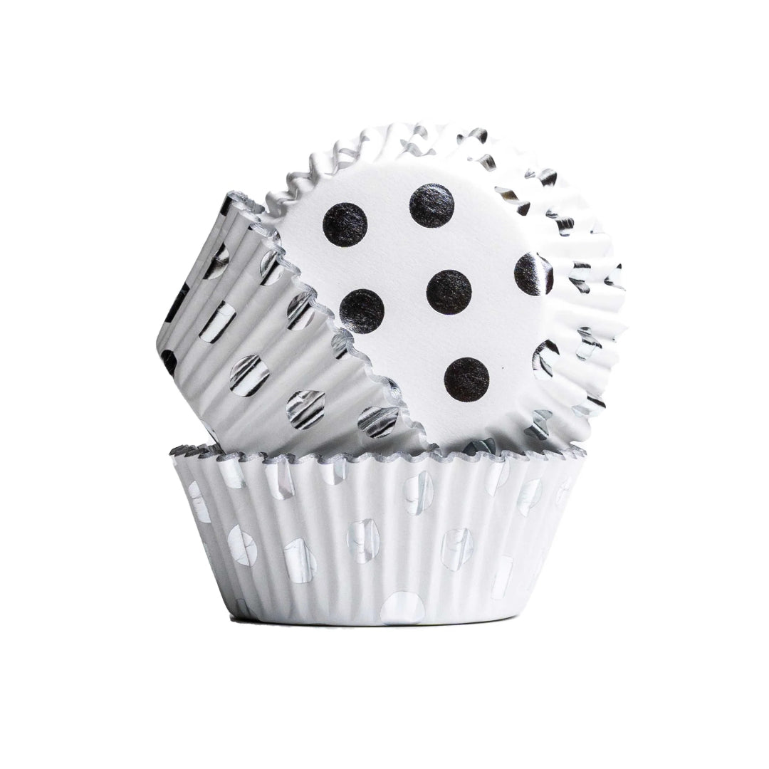 Cupcake Cases Foil - Silver Dots 30pk