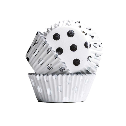 Cupcake Cases Foil - Silver Dots 30pk