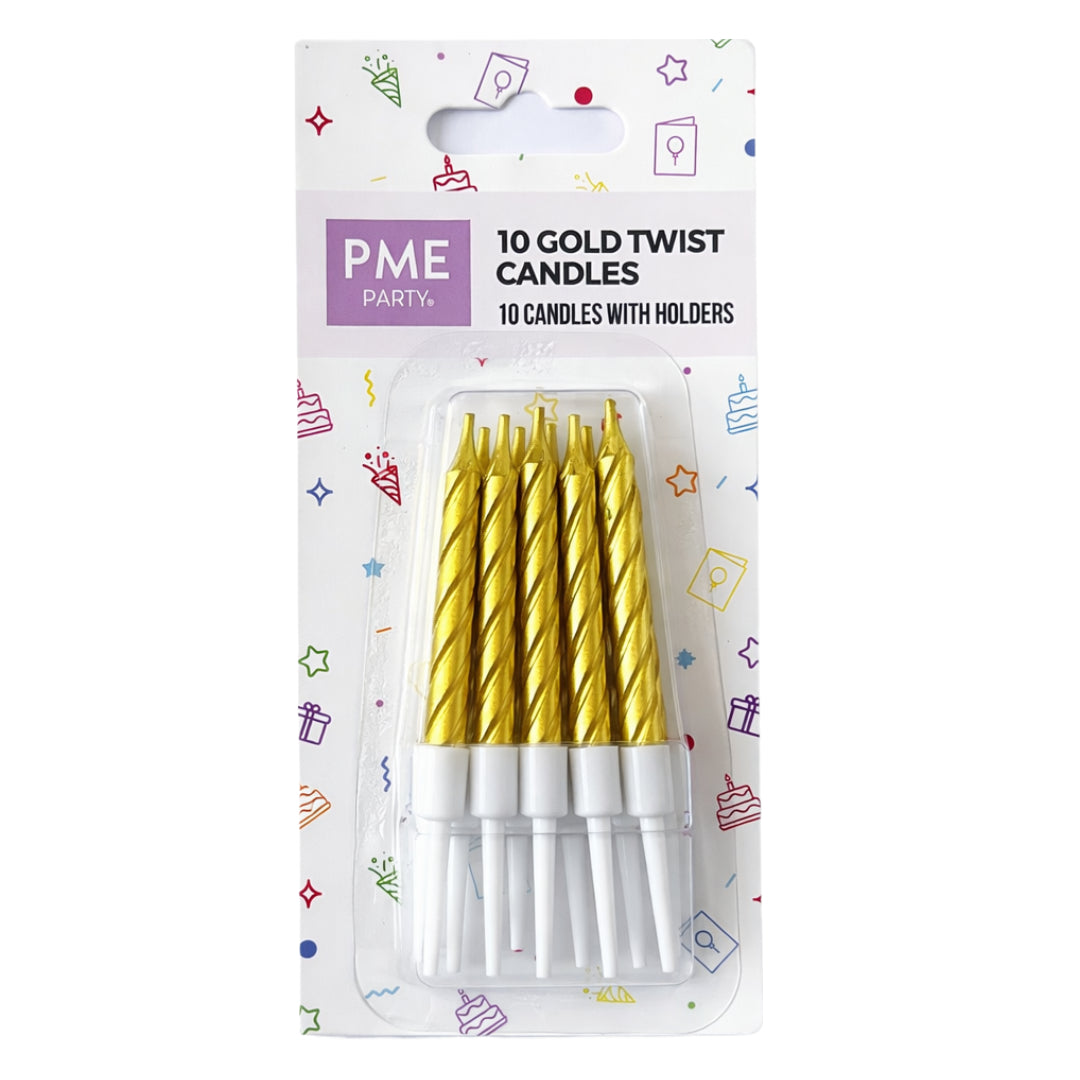 Twist Candles Gold w/ Holders 10pk