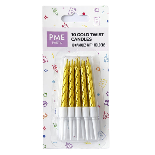 Twist Candles Gold w/ Holders 10pk