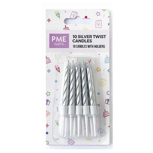 Twist Candles Silver w/ Holders 10pk