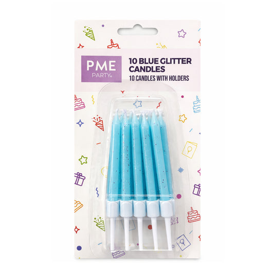 Candles- Blue Glitter with Holders 10pk