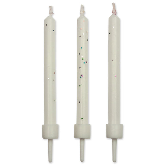Candles- White Glitter with Holders 10pk