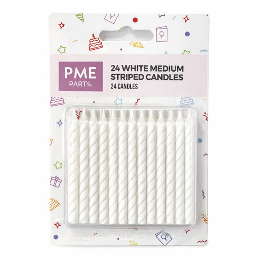 Candles- White Medium Striped 24pk