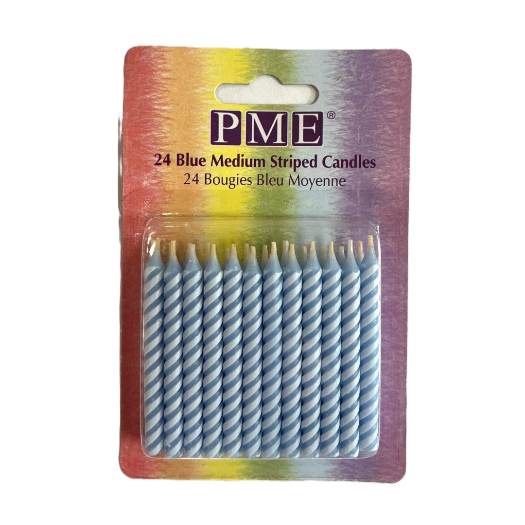 Candles- Blue Medium Striped 24pk