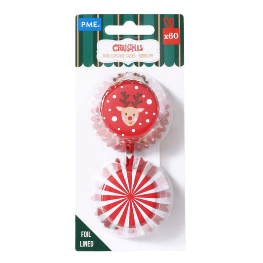 Foil-lined Mini Cupcake Cases - Rudolph 60pk