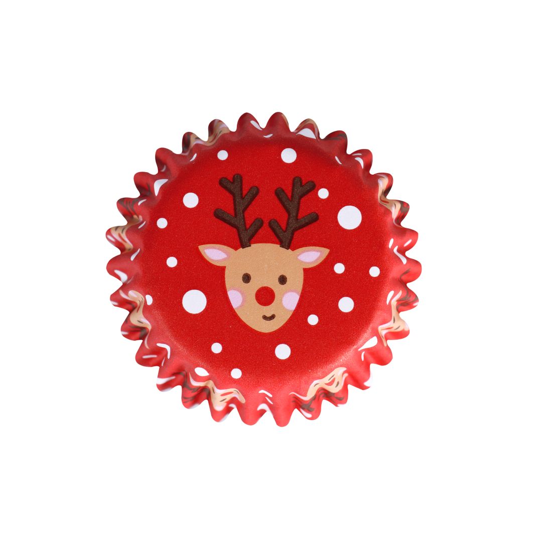 Foil-lined Mini Cupcake Cases - Rudolph 60pk