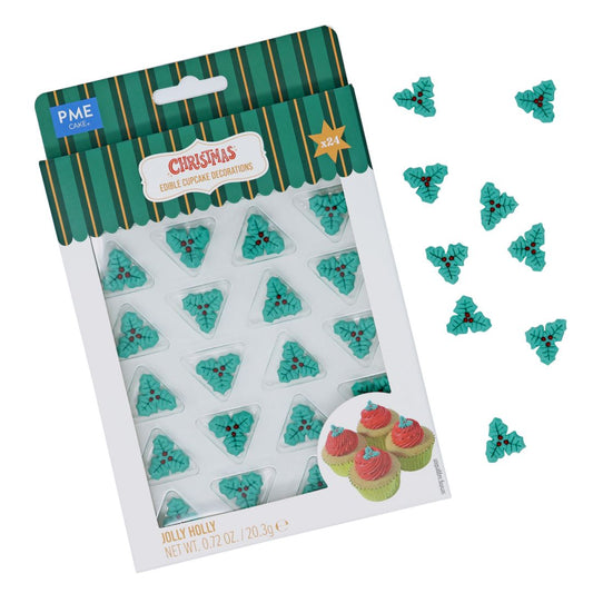 Edible Sugar Decorations - Jolly Holly 24pk