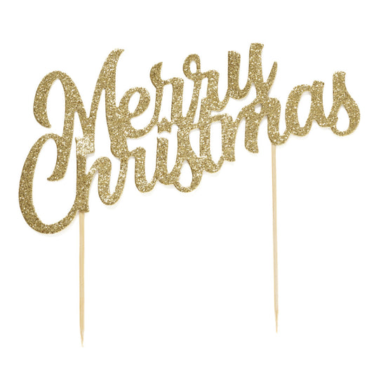 Glitter Merry Christmas Cake Topper Gold