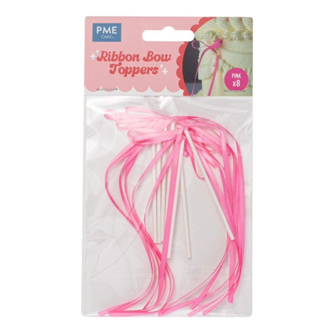 Ribbon Bow Cake Toppers – Pink 8pk