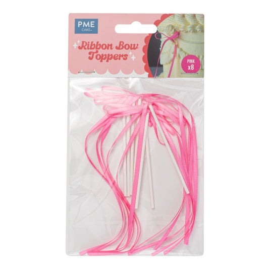 Ribbon Bow Cake Toppers – Pink 8pk