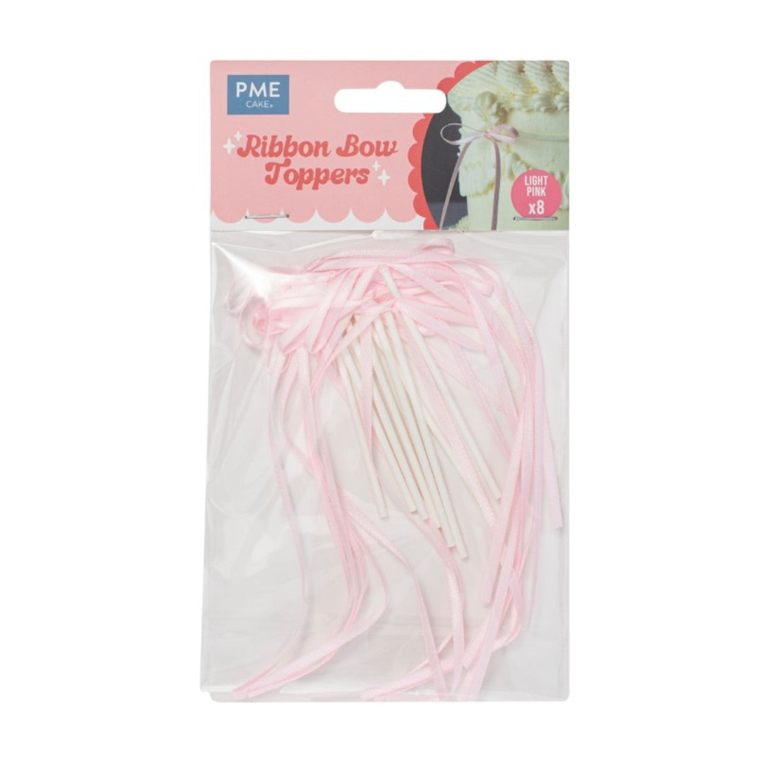 Ribbon Bow Cake Toppers – Light Pink 8pk