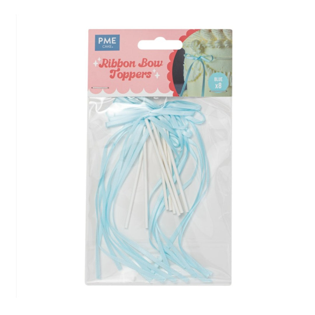 Ribbon Bow Cake Toppers – Blue 8pk