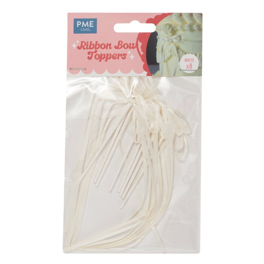 Ribbon Bow Cake Toppers – White 8pk