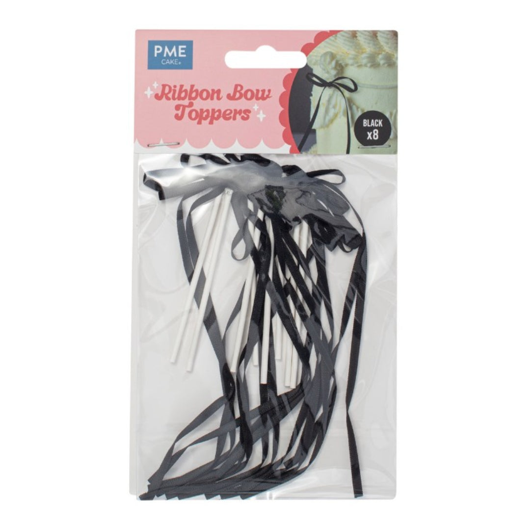 Ribbon Bow Cake Toppers – Black 8pk
