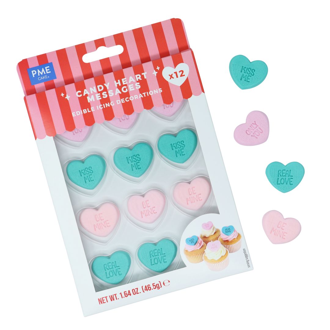 Edible Sugar Decorations - Candy Heart Messages 12pk