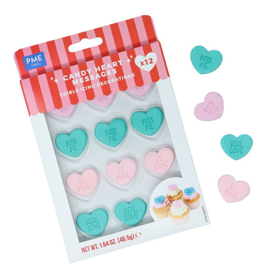 Edible Sugar Decorations - Candy Heart Messages 12pk