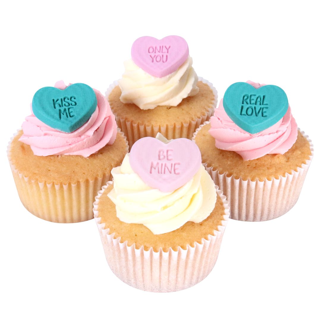 Edible Sugar Decorations - Candy Heart Messages 12pk